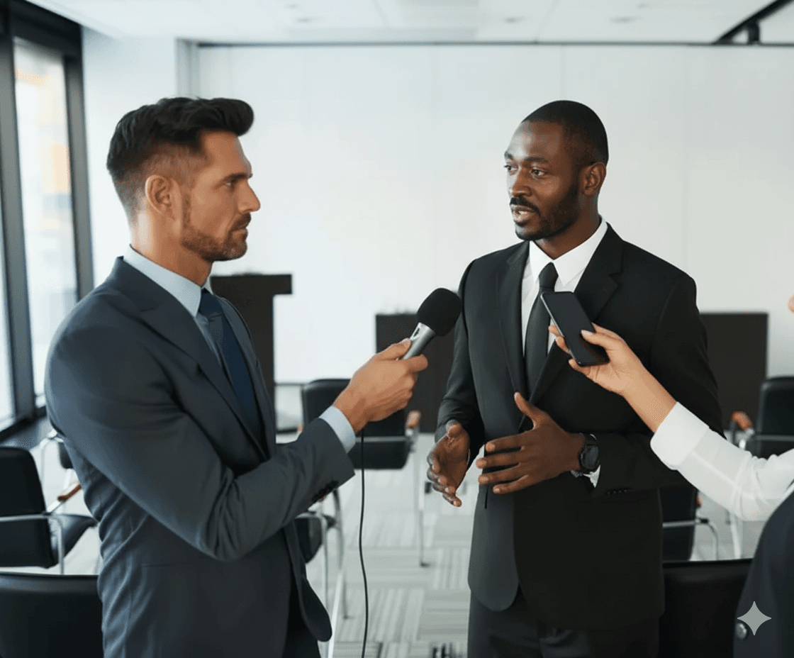 Two businessmen being interviewed